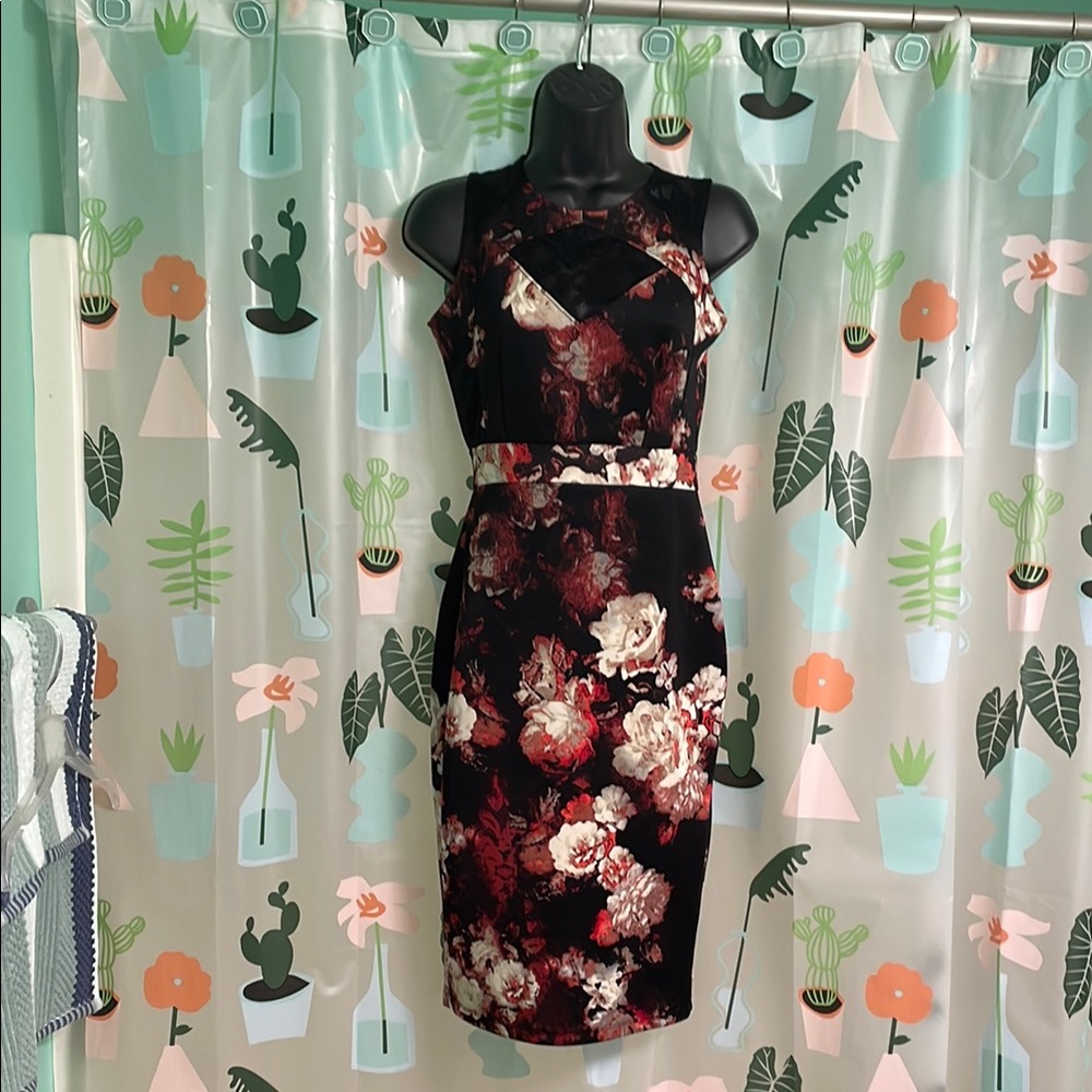 Floral Sleeveless Dress - Black and Red
